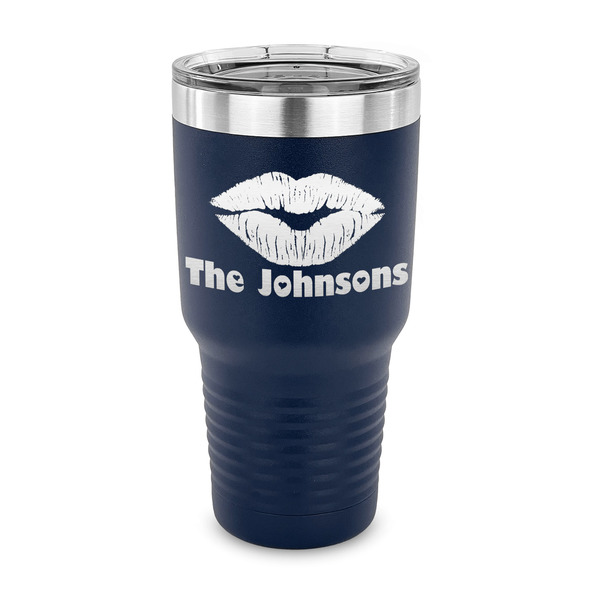 Custom Lips n Hearts 30 oz Stainless Steel Tumbler - Navy - Single Sided (Personalized)