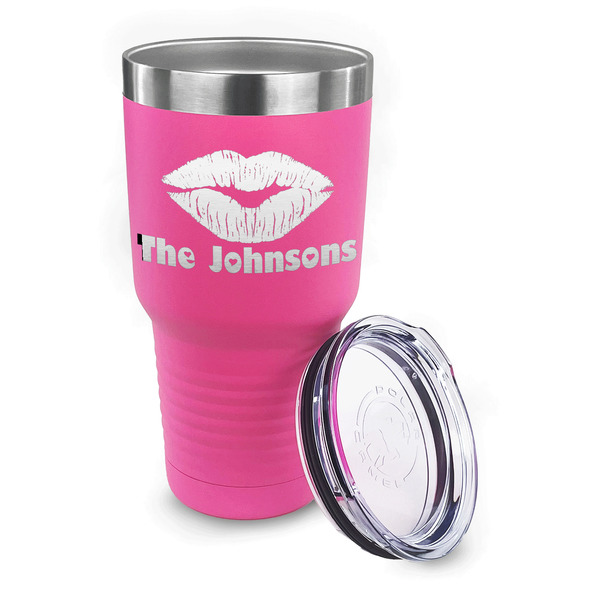 Lips n Hearts 30 oz Stainless Steel Ringneck Tumblers - Pink - LID OFF