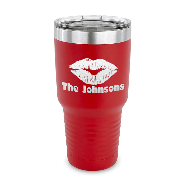 Custom Lips n Hearts 30 oz Stainless Steel Tumbler - Red - Single Sided (Personalized)
