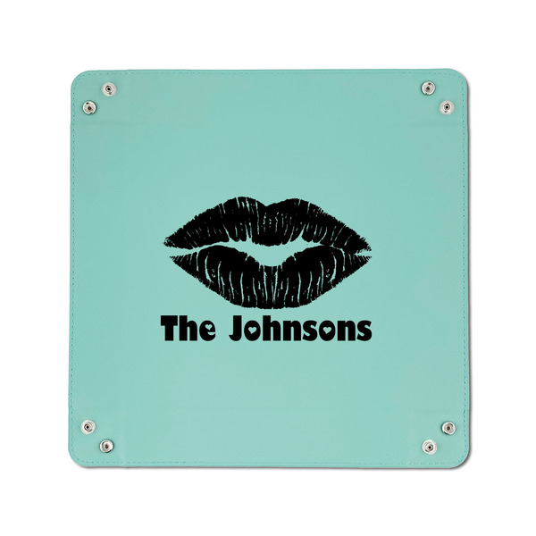Lips n Hearts 6" x 6" Teal Leatherette Snap Up Tray - APPROVAL