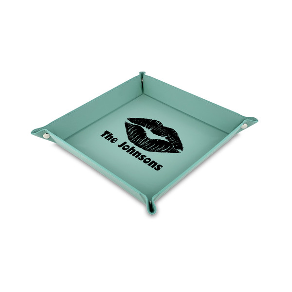 Custom Lips n Hearts 6" x 6" Teal Faux Leather Valet Tray (Personalized)