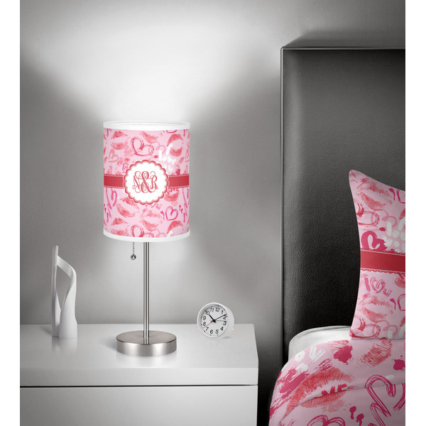 Lips n Hearts 7 inch drum lamp shade - in room