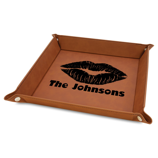 Custom Lips n Hearts Faux Leather Dice Tray - 9" x 9" - Rawhide (Personalized)
