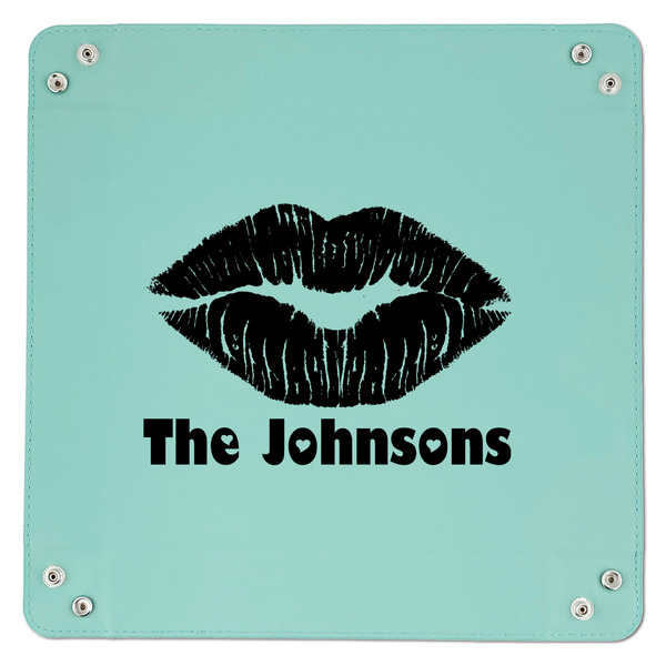 Lips n Hearts 9" x 9" Teal Leatherette Snap Up Tray - APPROVAL