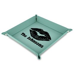 Lips n Hearts Faux Leather Dice Tray - 9" x 9"  - Teal (Personalized)
