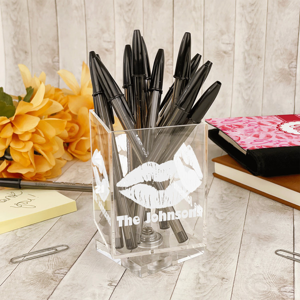 Lips n Hearts Acrylic Pencil Holder - IN CONTEXT