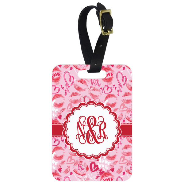 Custom Lips n Hearts Metal Luggage Tag w/ Couple's Names