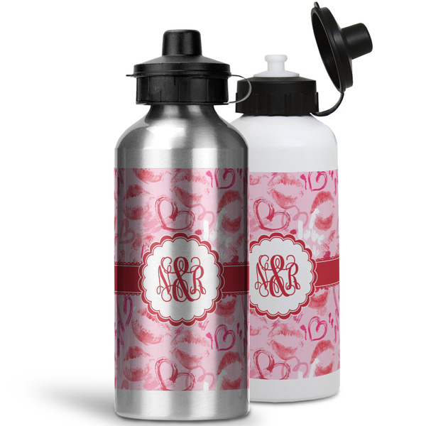 Lips n Hearts Aluminum Water Bottles - MAIN (white &silver)
