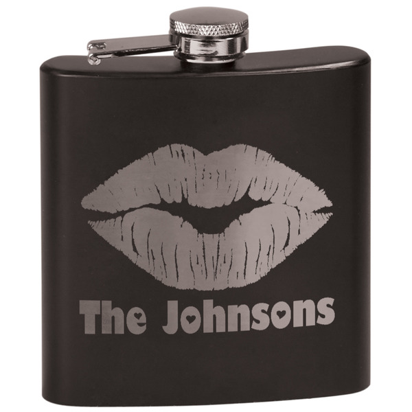 Custom Lips n Hearts Black Flask Set (Personalized)
