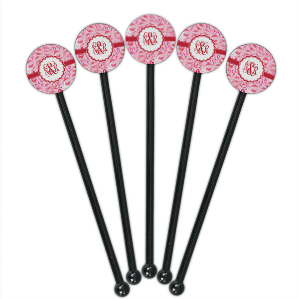 Lips n Hearts Black Plastic 5.5" Stir Stick - Round - Fan View