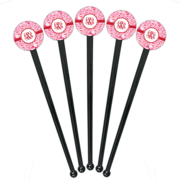 Lips n Hearts Black Plastic 7" Stir Stick - Round - Fan View