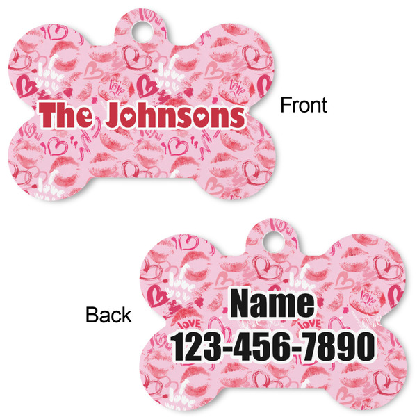 Lips n Hearts Bone Shaped Dog Tag - Front & Back