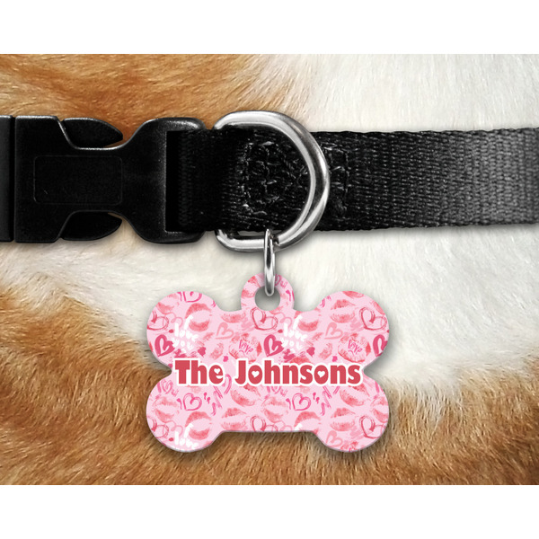 Lips n Hearts Bone Shaped Dog Tag on Collar & Dog