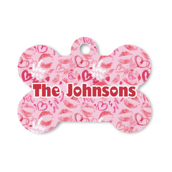 Custom Lips n Hearts Bone Shaped Dog ID Tag - Small (Personalized)