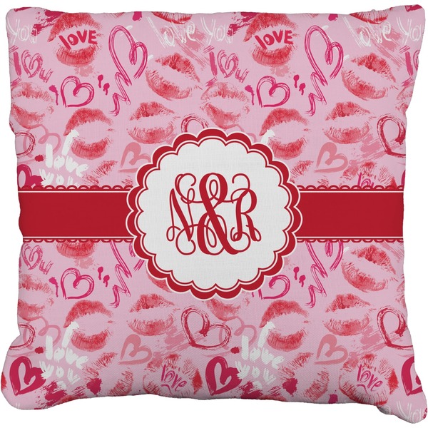 Custom Lips n Hearts Faux-Linen Throw Pillow 16" (Personalized)