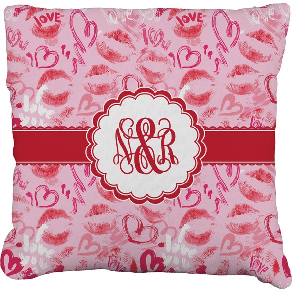Custom Lips n Hearts Faux-Linen Throw Pillow 18" (Personalized)