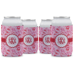 Lips n Hearts Can Cooler (12 oz) - Set of 4 w/ Couple's Names