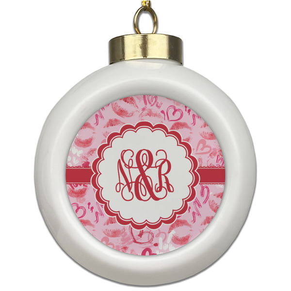 Custom Lips n Hearts Ceramic Ball Ornament (Personalized)