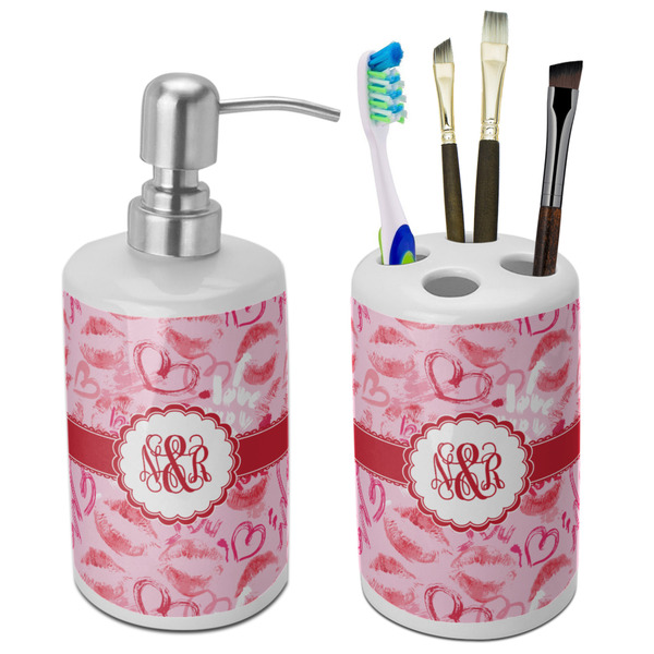 Custom Lips n Hearts Ceramic Bathroom Accessories Set (Personalized)