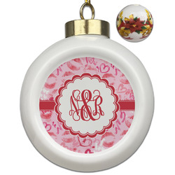 Lips n Hearts Ceramic Ball Ornaments - Poinsettia Garland (Personalized)