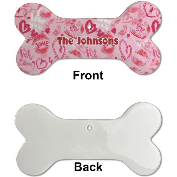 Lips n Hearts Ceramic Flat Ornament - Bone Front & Back Single Print (APPROVAL)