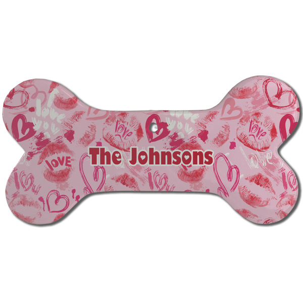 Lips n Hearts Ceramic Flat Ornament - Bone Front