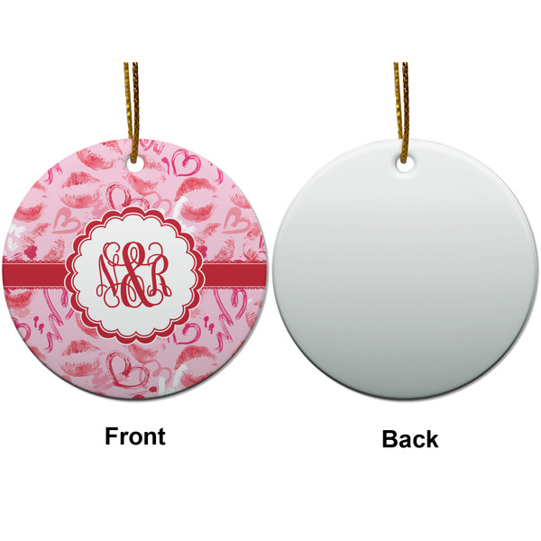 Lips n Hearts Ceramic Flat Ornament - Circle Front & Back (APPROVAL)