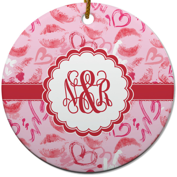 Lips n Hearts Ceramic Flat Ornament - Circle (Front)