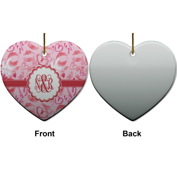 Lips n Hearts Ceramic Flat Ornament - Heart Front & Back (APPROVAL)