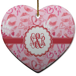 Lips n Hearts Heart Ceramic Ornament w/ Couple's Names