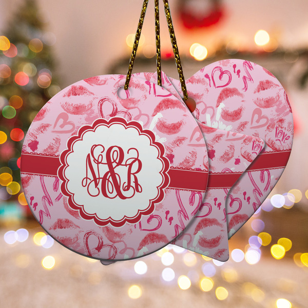 Custom Lips n Hearts Ceramic Ornament w/ Couple's Names