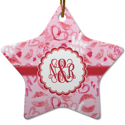 Lips n Hearts Star Ceramic Ornament w/ Couple's Names