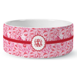 Lips n Hearts Ceramic Dog Bowl (Personalized)