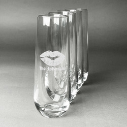 Lips n Hearts Champagne Flute - Stemless Engraved - Set of 4 (Personalized)