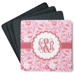 Lips n Hearts Square Rubber Backed Coasters - Set of 4 (Personalized)