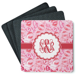 Lips n Hearts Square Rubber Backed Coasters - Set of 4 (Personalized)