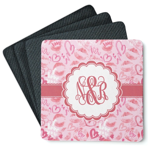 Custom Lips n Hearts Square Rubber Backed Coasters - Set of 4 (Personalized)
