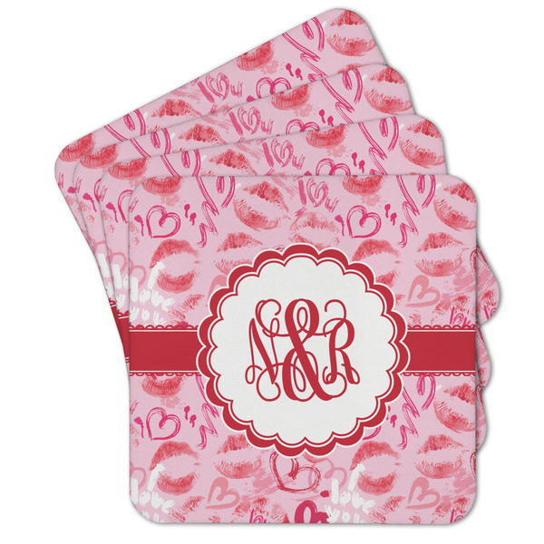 Custom Lips n Hearts Cork Coaster - Set of 4 w/ Couple's Names