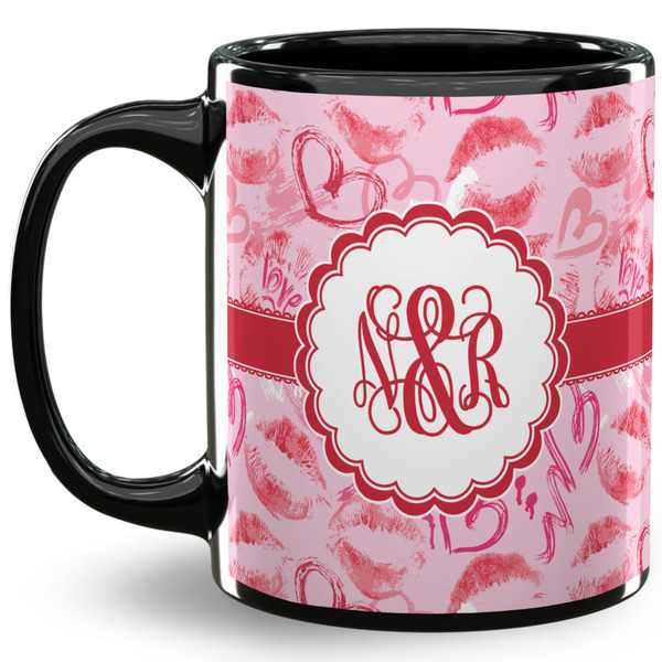 Custom Lips n Hearts 11 Oz Coffee Mug - Black (Personalized)