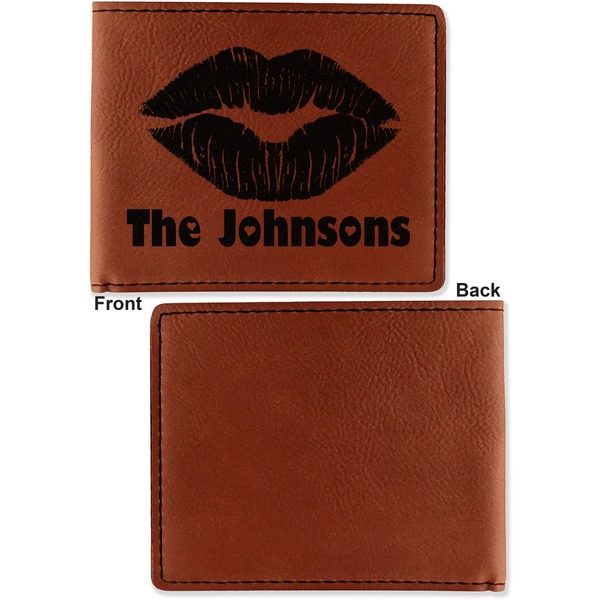 Lips n Hearts Cognac Leatherette Bifold Wallets - Front and Back Single Sided - Apvl