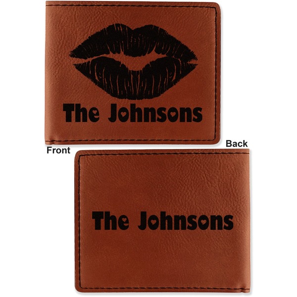 Lips n Hearts Cognac Leatherette Bifold Wallets - Front and Back