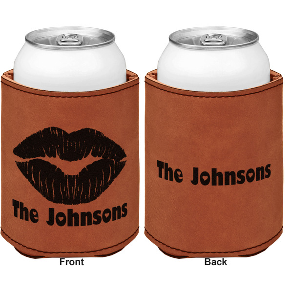 Lips n Hearts Cognac Leatherette Can Sleeve - Double Sided Front and Back