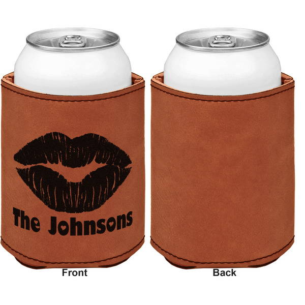 Lips n Hearts Cognac Leatherette Can Sleeve - Single Sided Front and Back