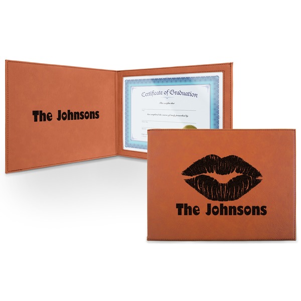 Custom Lips n Hearts Leatherette Certificate Holder - Front and Inside (Personalized)