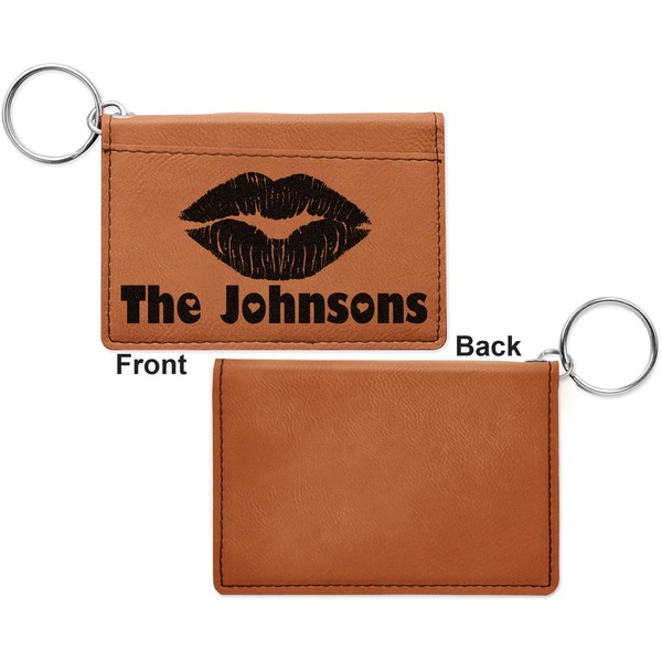 Lips n Hearts Cognac Leatherette Keychain ID Holders - Front Apvl