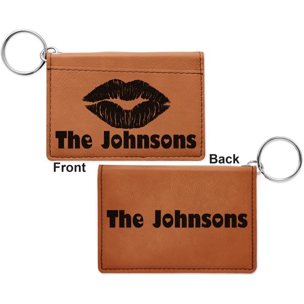 Lips n Hearts Cognac Leatherette Keychain ID Holders - Front and Back Apvl