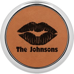 Lips n Hearts Leatherette Round Coaster w/ Silver Edge (Personalized)