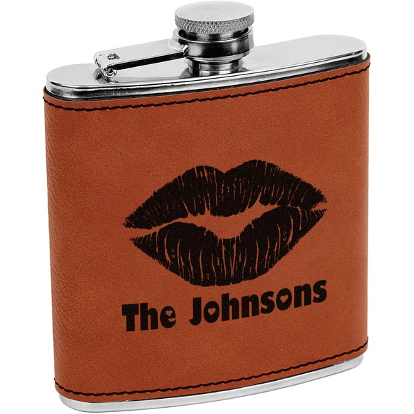 Custom Lips n Hearts Leatherette Wrapped Stainless Steel Flask (Personalized)