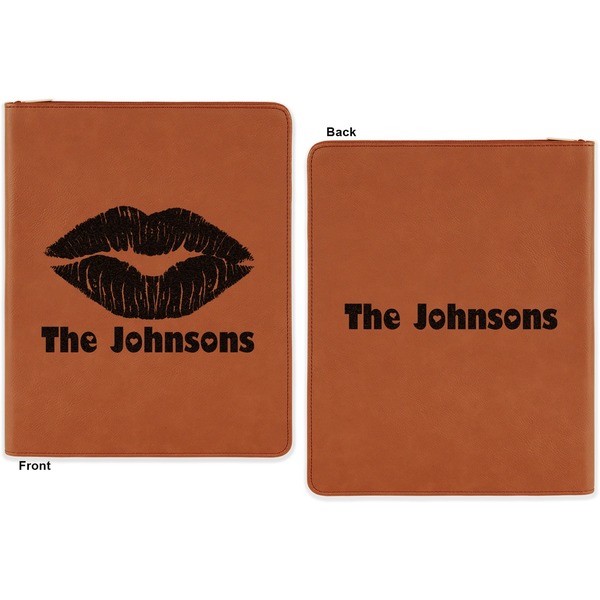 Lips n Hearts Cognac Leatherette Zipper Portfolios with Notepad - Double Sided - Apvl