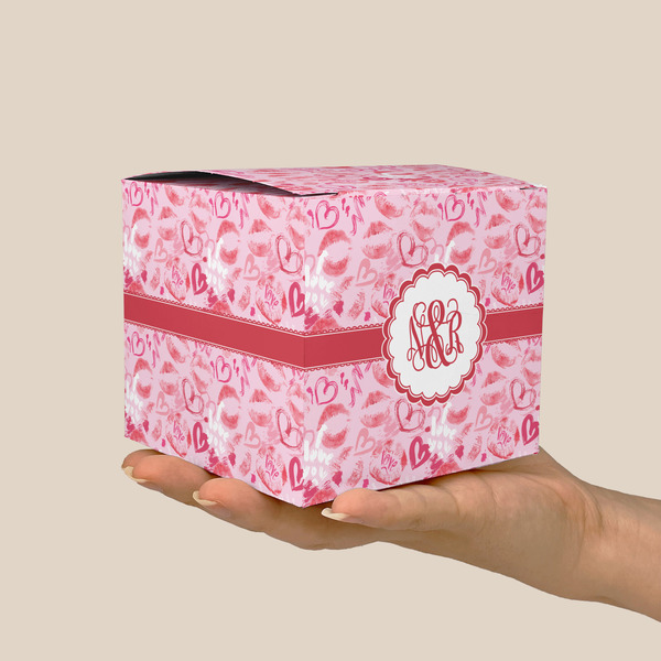 Lips n Hearts Cube Favor Gift Box - On Hand - Scale View
